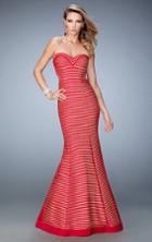 La Femme - 22425 Alluring Striped Strapless Evening Gown