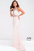 Jovani - Crystal Embellished Sheer Neckline Jersey Dress Jvn47792