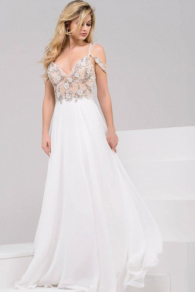 Jovani - Jvn50408 Beaded Cold Shoulder Chiffon Dress