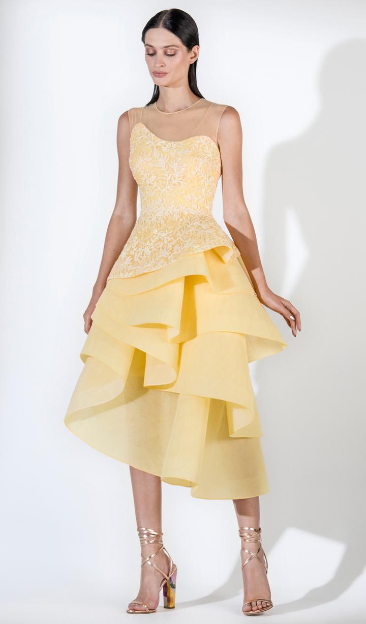 Saiid Kobeisy - 3440 Wavy Ruffled Skirt Sleeveless Tea Length Dress