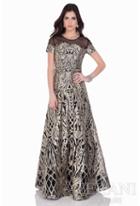 Terani Evening - Illusion Neckline Metallic Embroidered A-line Gown 1622e1568