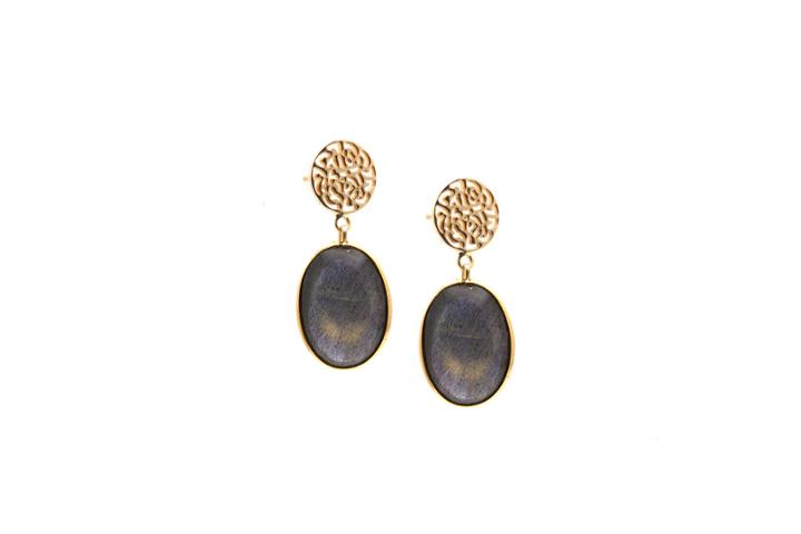 Tresor Collection - 18k Yellow Gold Logo Earring With Labradorite