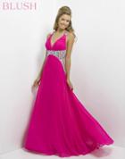 Blush - Sleeveless V-neck Pleated Long Dress 9708