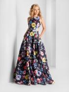 Clarisse - 3567 Jewel Neck Floral Print A-line Gown