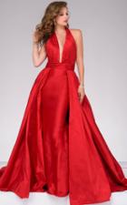 Jovani - 42843a Halter Style Plunging Gown With Overskirt