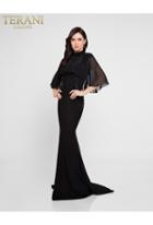 Terani Couture - 1815e6803 Cap Sleeve Beaded Long Dress With Cape