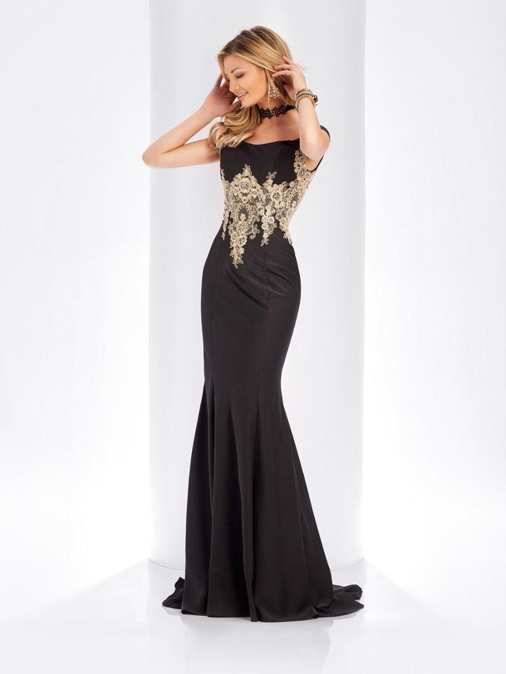 Clarisse - 3452 Gold Lace Applique Evening Gown