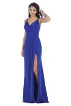 May Queen - Mq1469 Sleeveless Pleated Dress With High Front Slit