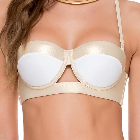 Luli Fama - Cut Out Underwire Top In White/ Gold (l502419)