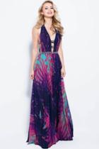 Jovani - 59453 Plunging Halter Embellished Belt Chiffon Prom Dress