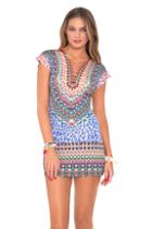 Luli Fama - Lil Gem Lace Up Short Sleeve Body-con Dress In Multicolor (l448906)