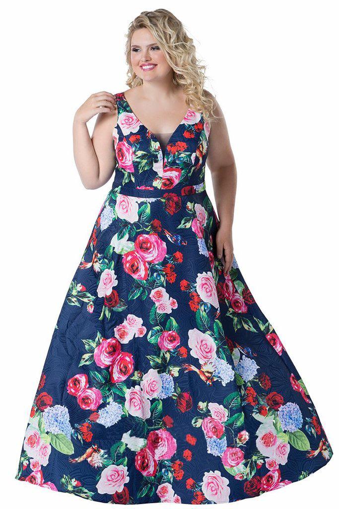 Celebrations By Sydney's Closet - Ce1805 V-neck Floral Print Dress
