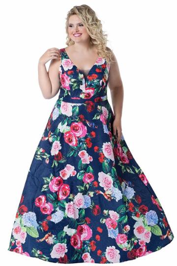 Celebrations By Sydney's Closet - Ce1805 V-neck Floral Print Dress
