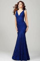 Jovani - Sleeveless Fitted Lace Dress In Navy 33050