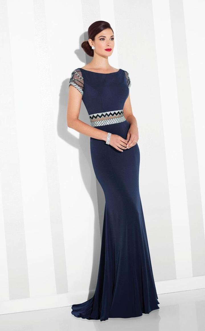 Cameron Blake - 117624 Patterned Beaded Illusion Sheath Gown
