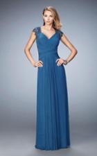 La Femme - 23084 Lace Cap Sleeve Weaved Gown