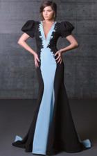 Mnm Couture - Floral Deep V-neck Trumpet Gown N0072