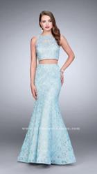 La Femme - Lace Bateau Illusion Crop Top Mermaid Long Evening Gown 24269