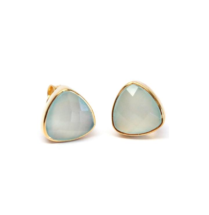Rachael Ryen - Trillion Triangle Gemstone Studs - Aqua Chalcedony