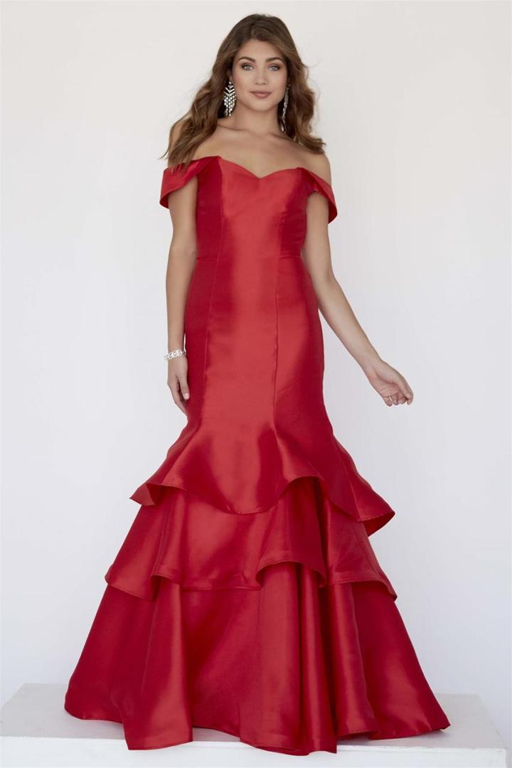 Jolene Collection - 18095 Off-shoulder Mikado Tiered Mermaid Dress