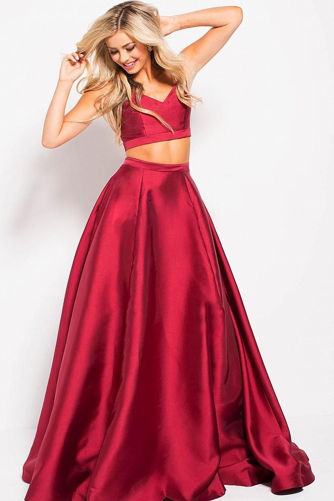 Jovani - Jvn59636 Lace-up Back Two-piece Mikado Ballgown