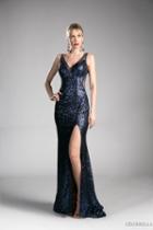 Cinderella Divine - Fully Sequined V-neck Sheath Prom Dress