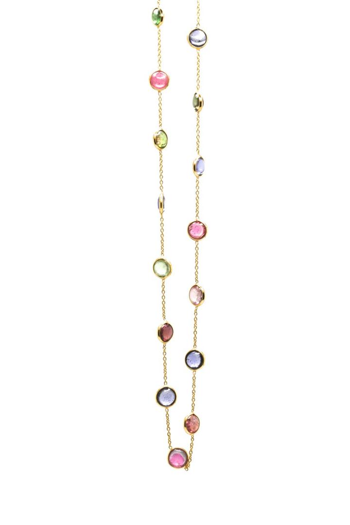 Tresor Collection - Multicolor Tourmaline Station Necklace In 18k Yellow Gold