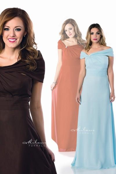 Milano Formals - Off-shoulder Ruched A Line Chiffon Gown E1260