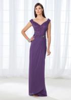 Cameron Blake - 118674 Lace Cap Sleeve Side Draped Evening Gown