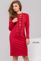 Jovani - 47505 Lace Up Plunging Long Sleeves Dress