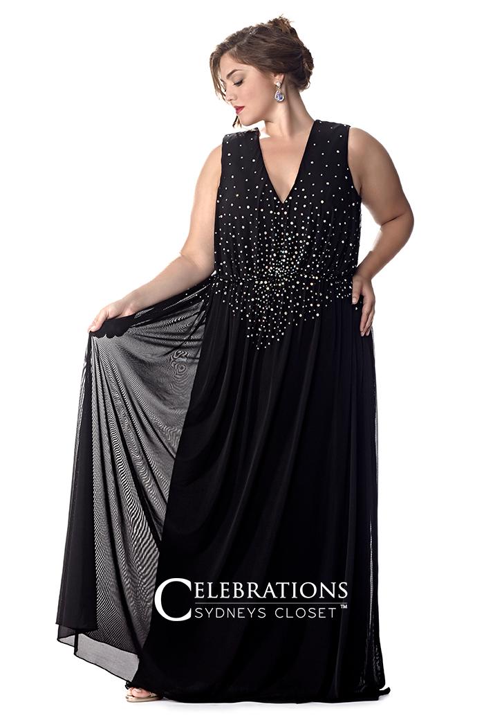 Sydney's Closet - Ce1527 Plus Size Dress In Black
