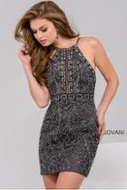 Jovani - Embellished Halter Short Dress 47177