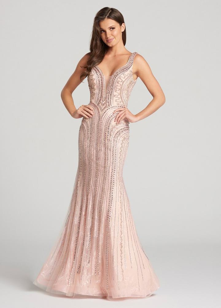 Ellie Wilde - Ew118154 Beaded Plunging Open Back Gown