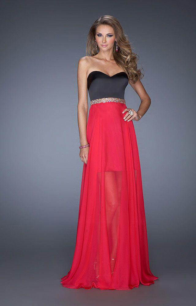 La Femme - 19766 Strapless Satin Chiffon Evening Dress