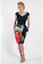 Terani Evening - 1721c4003 Floral Printed V-neck Sheath Dress