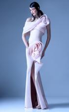 Mnm Couture - G0935 One Shoulder 3d Floral Accent Fitted Gown W Slit