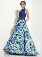 Studio 17 - Lacy Halter Neckline Floral Print A-line Dress 12638