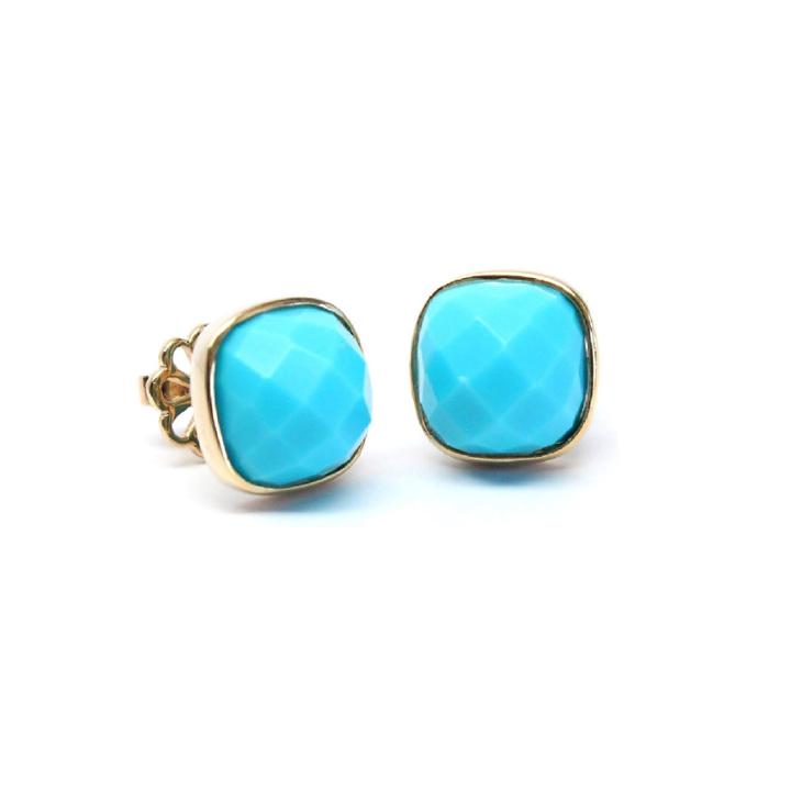 Rachael Ryen - Turquoise Cushion Cut Gold Framed Stud Earrings
