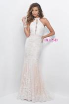 Blush - Lace Embellished Halter Neck Sheath Dress 11263