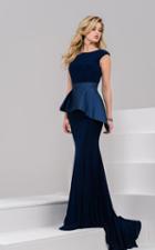 Jovani - 37129 Cap Sleeve Peplum Detail Evening Gown