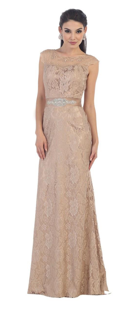 May Queen - Charming Cap Sleeved Bateau Neck Dress Mq1237