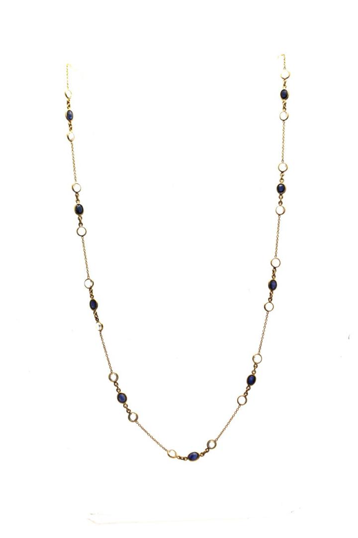 Tresor Collection - Blue Sapphire & Rainbow Moonstone Necklace In 18k Yellow Gold 6133110916
