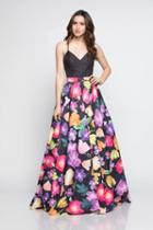 Milano Formals - E2356 Beaded Floral Printed Evening Dress