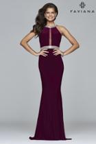 Faviana - 7910 Long Halter Jersey Dress With Beaded Waistband And Neckline