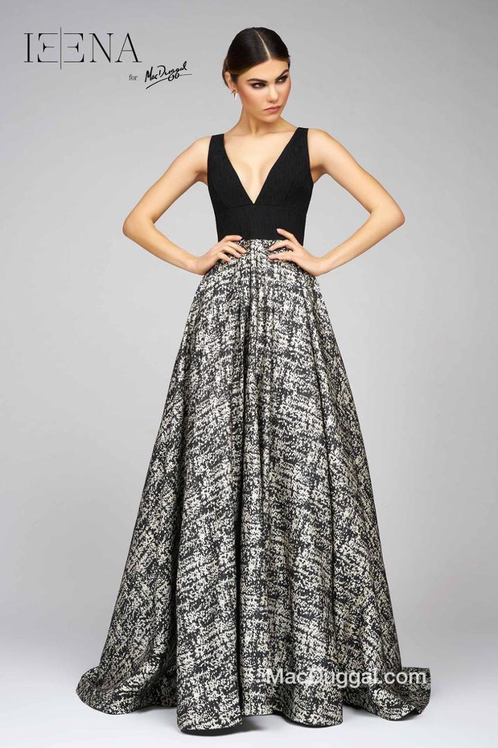 Ieena For Mac Duggal - 8814 V Neck Gown In Black Gold