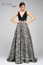 Ieena For Mac Duggal - 8814 V Neck Gown In Black Gold