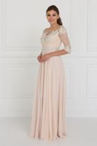 Elizabeth K - Gl1528 Quarter Sleeve Jewel Adorned Illusion Lace Gown