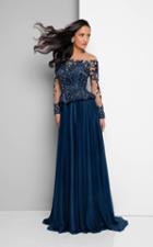 Terani Couture - Bateau Illusion Scalloped Peplum Gown 1713m3477