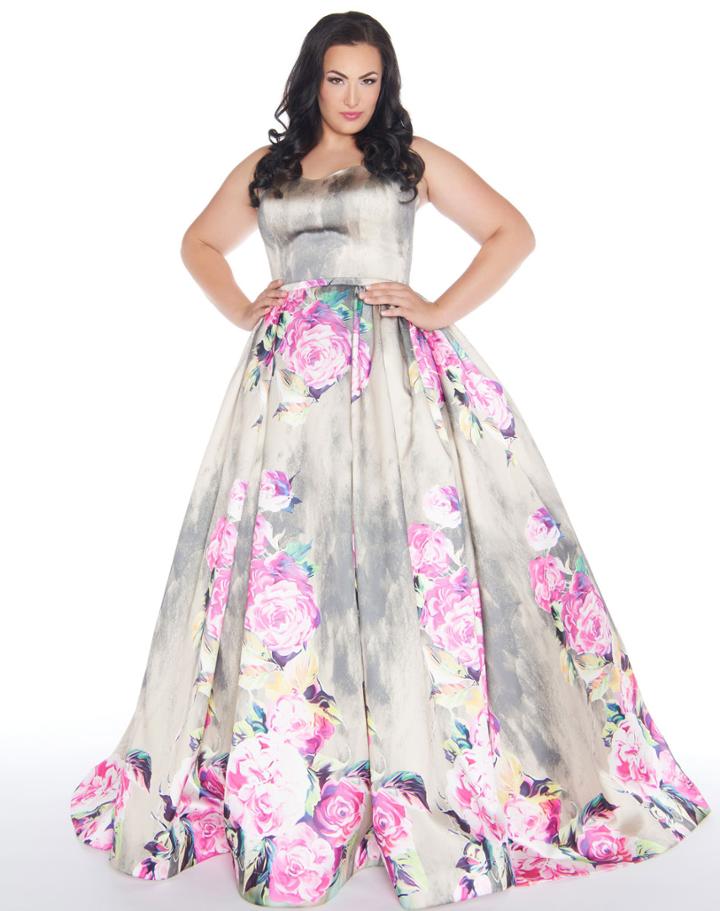 Mac Duggal - 66278f Strapless Mikado Floral Print Ballgown