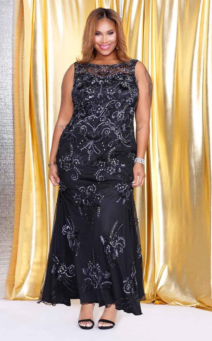 Kurves By Kimi - Full-length Pattern Embellished Mesh Evening Dress 71121